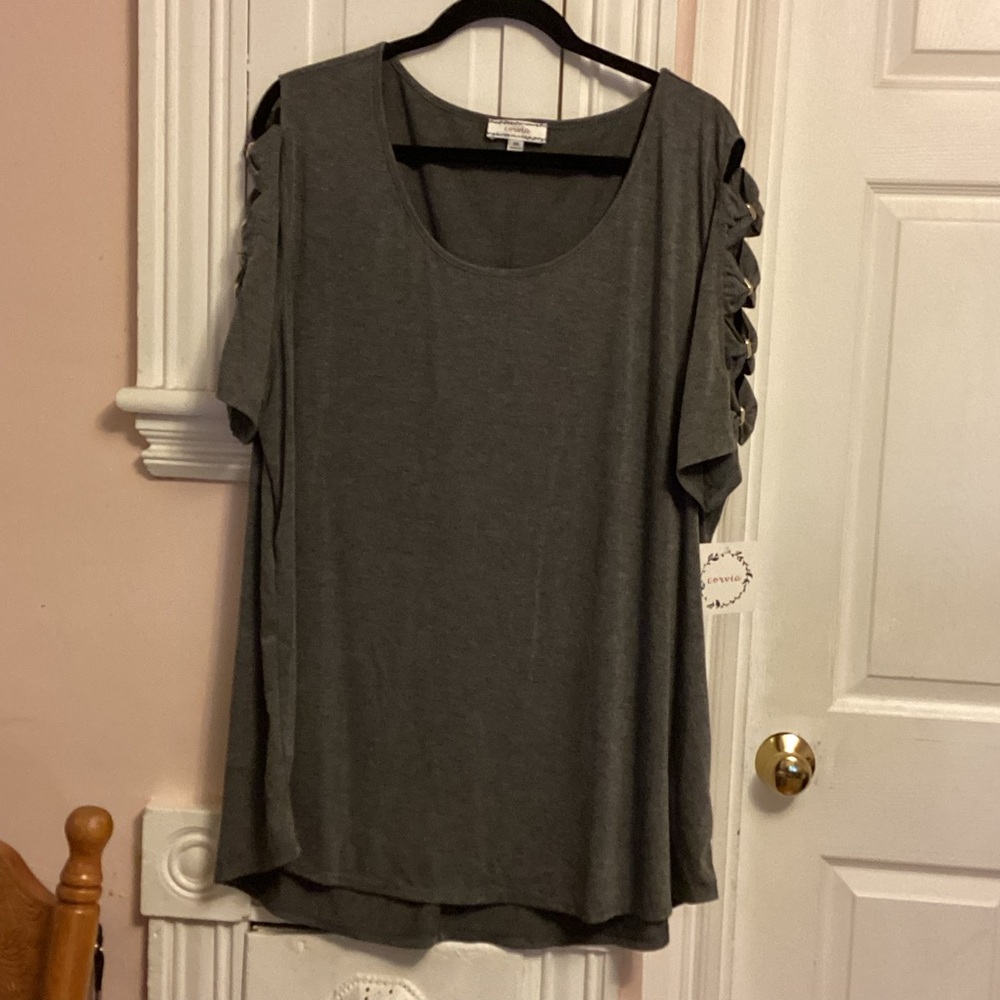 Gray Cuffed Sleeve Tunic with Cut-Out Details